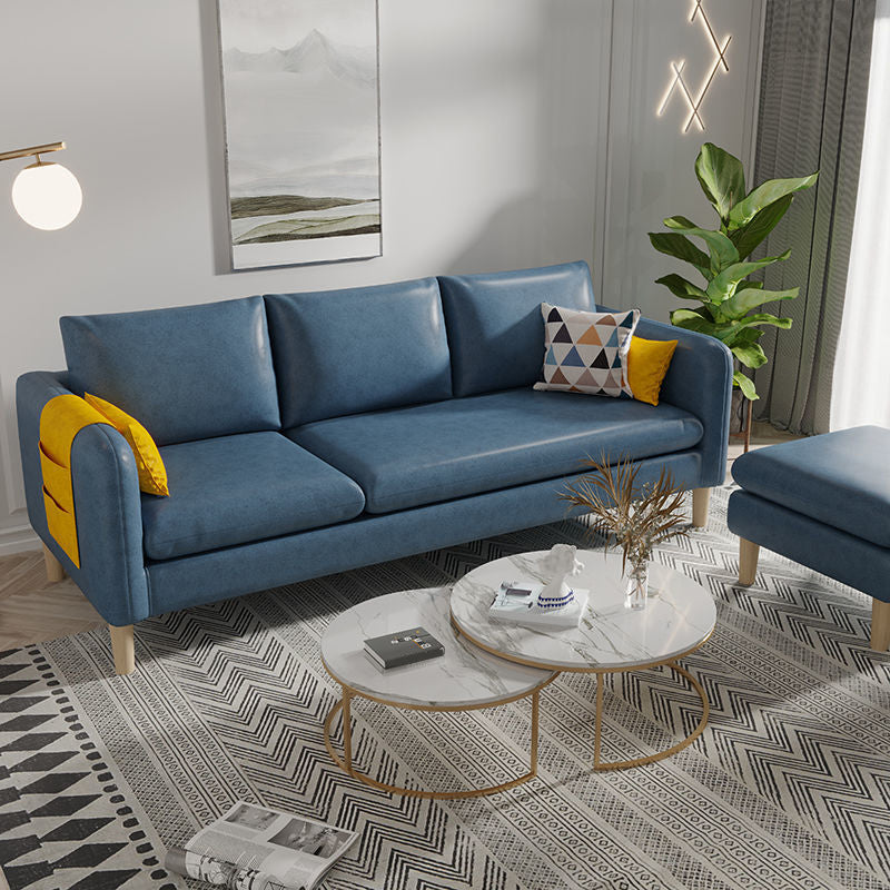 3 Seater Faux Leather Square Arm Sofa for Living Room with Storage Blue Clearhalo 'furn' 'furn_sofas' 'Furniture' 'furniture_sofas' 'Living Room Furniture' 'Sofa' 'sofas' 5072689