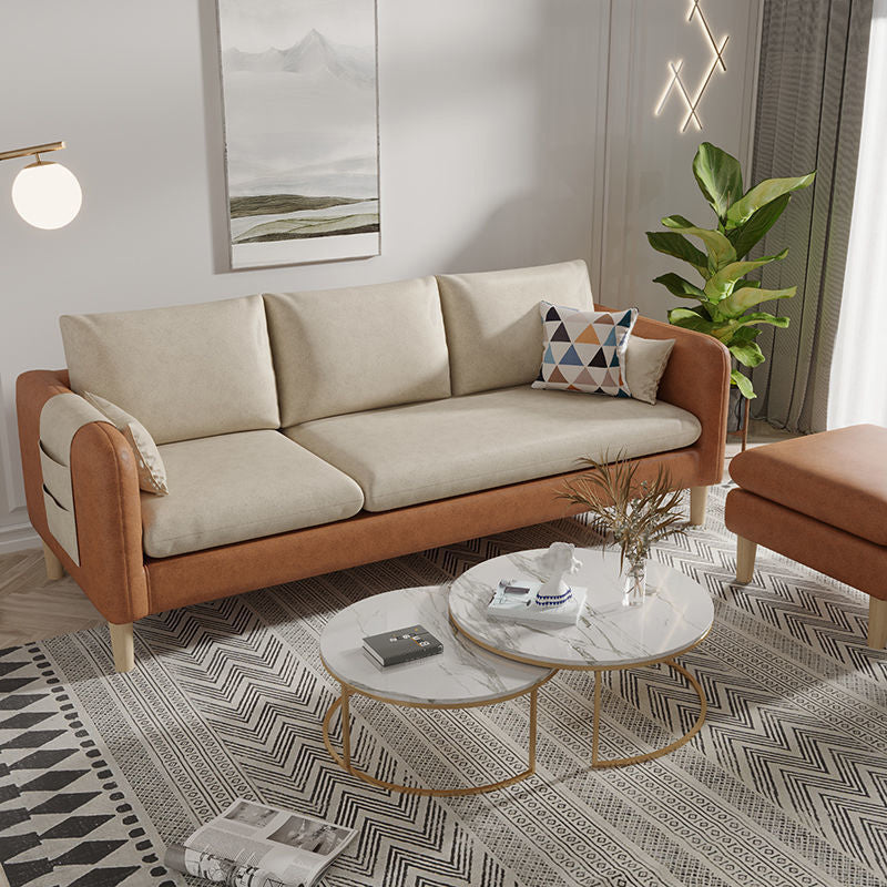 3 Seater Faux Leather Square Arm Sofa for Living Room with Storage White-Saffron Clearhalo 'furn' 'furn_sofas' 'Furniture' 'furniture_sofas' 'Living Room Furniture' 'Sofa' 'sofas' 5072693