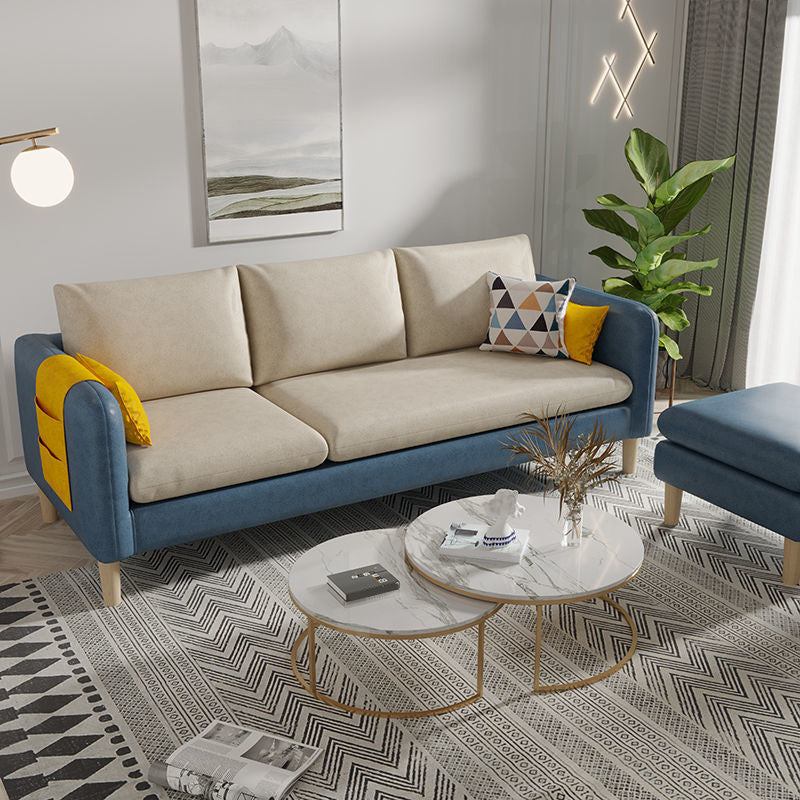 3 Seater Faux Leather Square Arm Sofa for Living Room with Storage Blue-White Clearhalo 'furn' 'furn_sofas' 'Furniture' 'furniture_sofas' 'Living Room Furniture' 'Sofa' 'sofas' 5072696