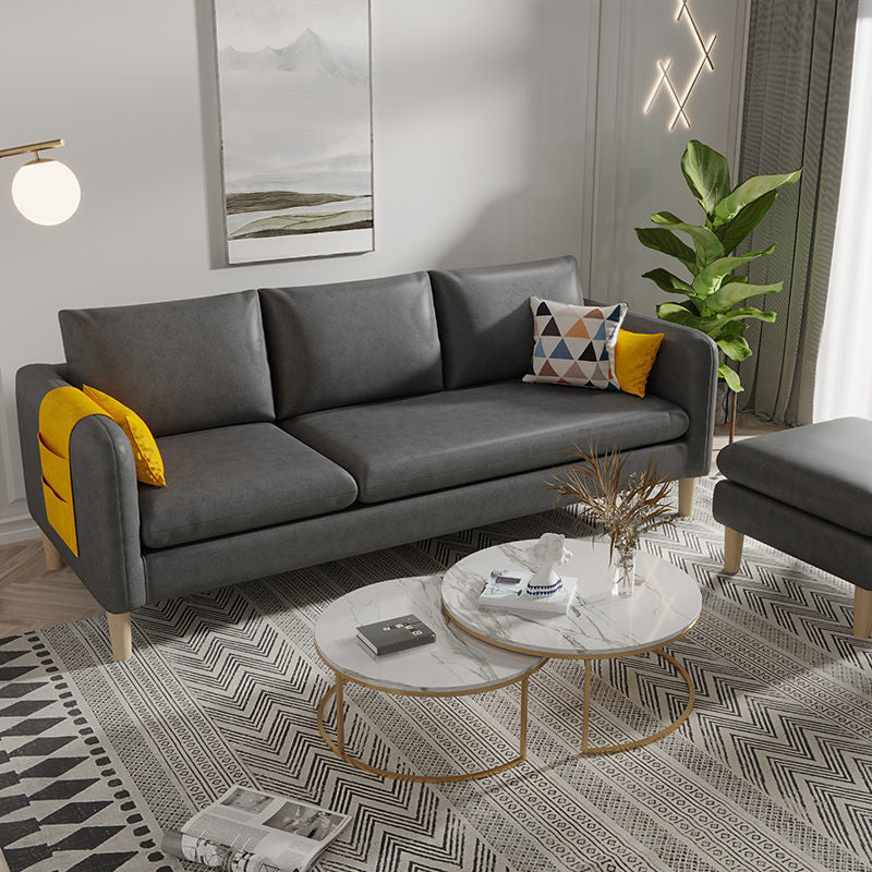 3 Seater Faux Leather Square Arm Sofa for Living Room with Storage Grey Clearhalo 'furn' 'furn_sofas' 'Furniture' 'furniture_sofas' 'Living Room Furniture' 'Sofa' 'sofas' 5072697