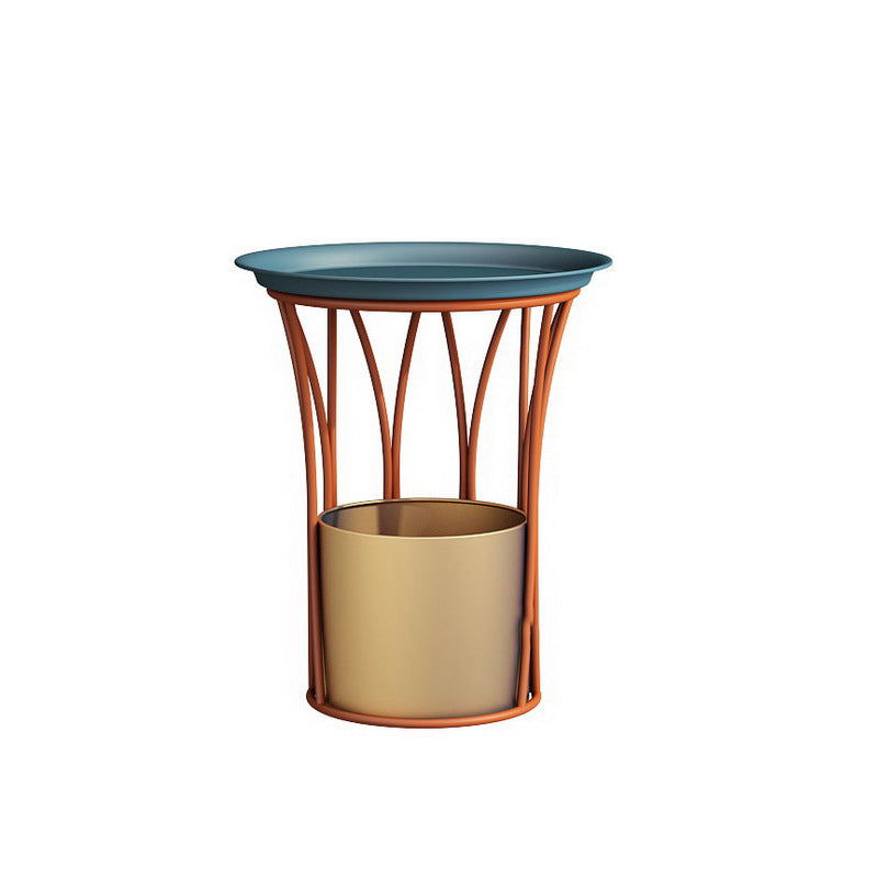 Iron Pedestal Side Table Round Tray Top Side End Table with Storage 16"L x 16"W x 19"H Blue-Yellow Clearhalo 'Coffee & Accent Tables' 'End & Side Tables' 'end_side_table' 'end_side_tables' 'furn' 'furn_end_side_tables' 'Furniture' 'furniture_end_side_table' 'Living Room Furniture' 5072846