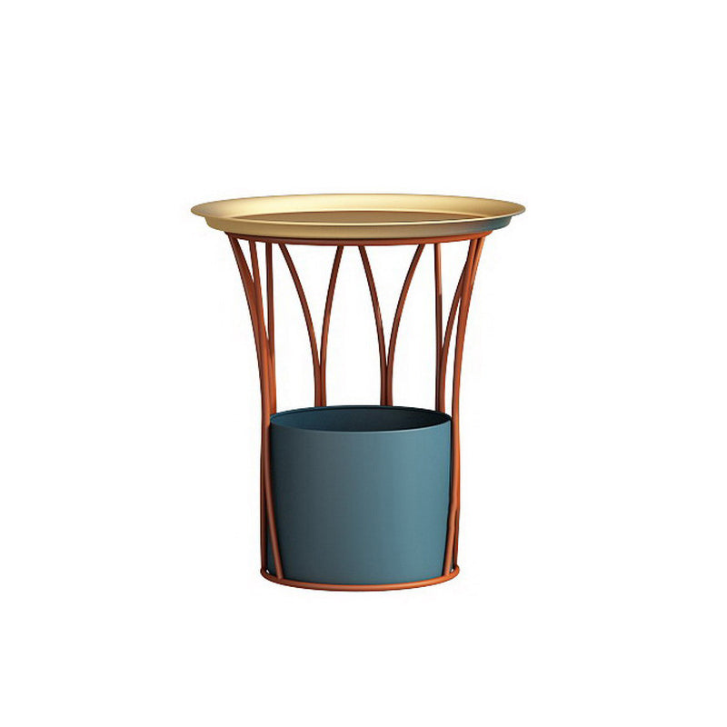 Iron Pedestal Side Table Round Tray Top Side End Table with Storage 16"L x 16"W x 19"H Yellow Blue Clearhalo 'Coffee & Accent Tables' 'End & Side Tables' 'end_side_table' 'end_side_tables' 'furn' 'furn_end_side_tables' 'Furniture' 'furniture_end_side_table' 'Living Room Furniture' 5072855