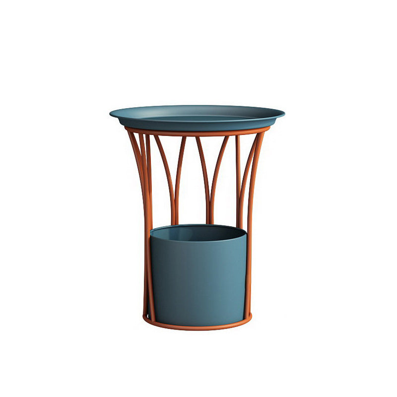 Iron Pedestal Side Table Round Tray Top Side End Table with Storage 16"L x 16"W x 19"H Blue Clearhalo 'Coffee & Accent Tables' 'End & Side Tables' 'end_side_table' 'end_side_tables' 'furn' 'furn_end_side_tables' 'Furniture' 'furniture_end_side_table' 'Living Room Furniture' 5072857