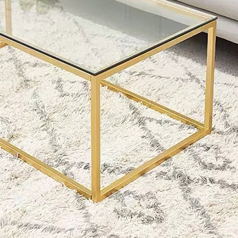 17.7" Tall Modern Steel Frame Base Glass Rectangular Table Top Coffee Table Clearhalo 'Coffee & Accent Tables' 'Coffee Tables' 'coffee_tables' 'furn' 'furn_coffee_tables' 'Furniture' 'furniture_coffee_tables' 'Living Room Furniture' 5072893