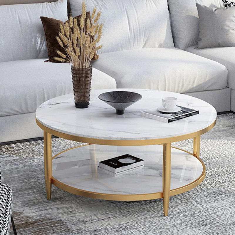 4 Legs 1 Single Coffee Table Modern Marble Round Cocktail Table Gold White Grey Clearhalo 'Coffee & Accent Tables' 'Coffee Tables' 'coffee_tables' 'furn' 'furn_coffee_tables' 'Furniture' 'furniture_coffee_tables' 'Living Room Furniture' 5072899