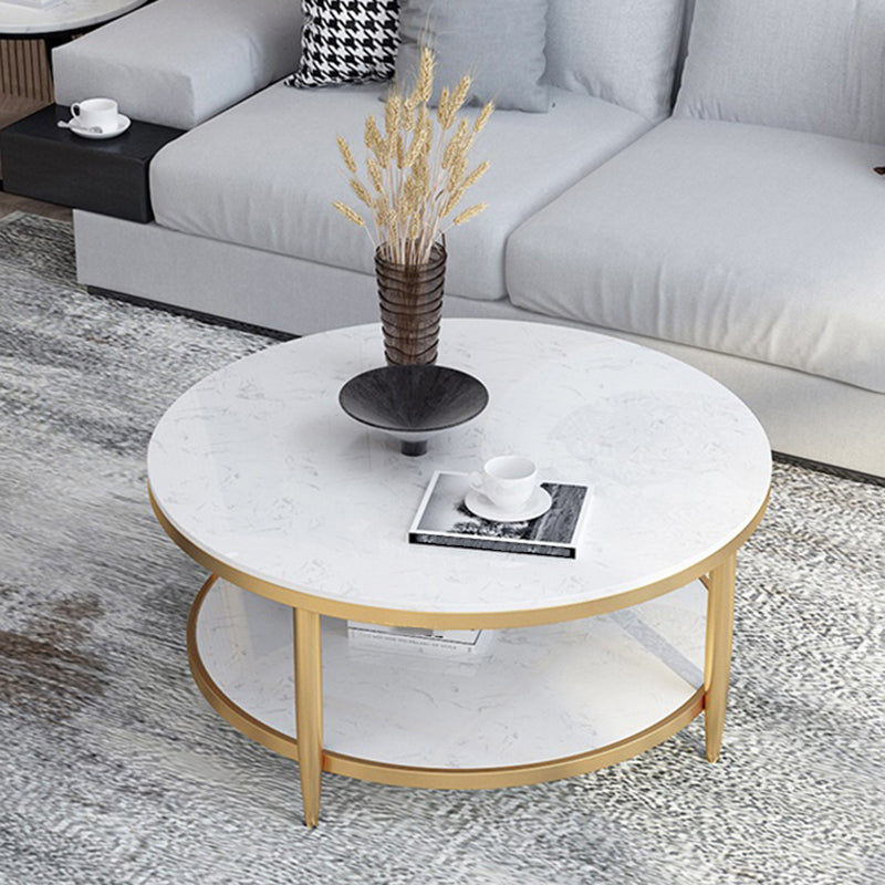 4 Legs 1 Single Coffee Table Modern Marble Round Cocktail Table 24"L x 24"W x 18"H Gold White Clearhalo 'Coffee & Accent Tables' 'Coffee Tables' 'coffee_tables' 'furn' 'furn_coffee_tables' 'Furniture' 'furniture_coffee_tables' 'Living Room Furniture' 5072900