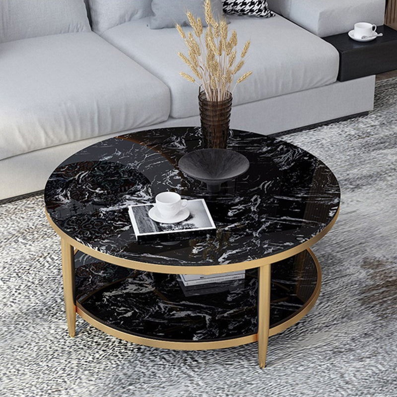4 Legs 1 Single Coffee Table Modern Marble Round Cocktail Table Gold Black Clearhalo 'Coffee & Accent Tables' 'Coffee Tables' 'coffee_tables' 'furn' 'furn_coffee_tables' 'Furniture' 'furniture_coffee_tables' 'Living Room Furniture' 5072901