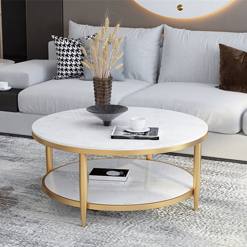 4 Legs 1 Single Coffee Table Modern Marble Round Cocktail Table Clearhalo 'Coffee & Accent Tables' 'Coffee Tables' 'coffee_tables' 'furn' 'furn_coffee_tables' 'Furniture' 'furniture_coffee_tables' 'Living Room Furniture' 5072915