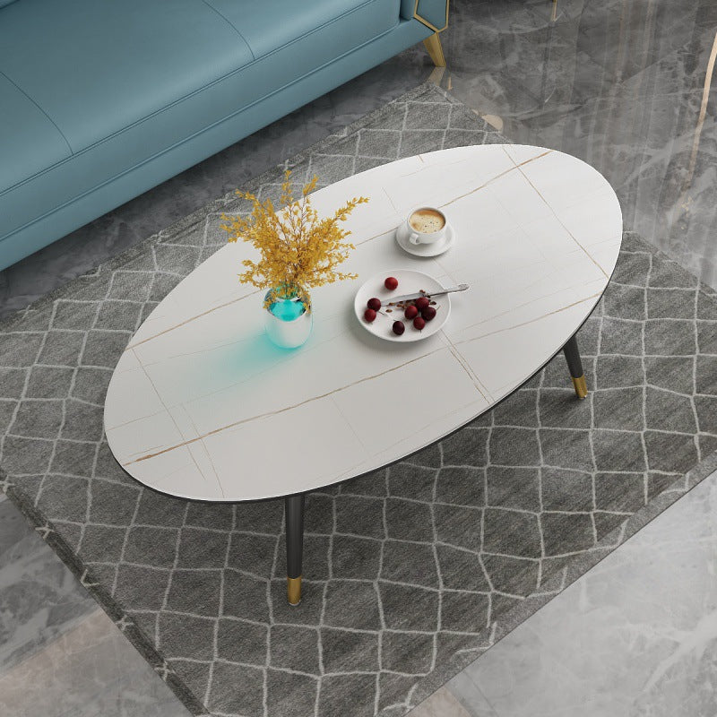 18.8" Tall Modern Ironcraft 4 Legs Black/white Slate Top Coffee Table White Oval Clearhalo 'Coffee & Accent Tables' 'Coffee Tables' 'coffee_tables' 'furn' 'furn_coffee_tables' 'Furniture' 'furniture_coffee_tables' 'Living Room Furniture' 5072936