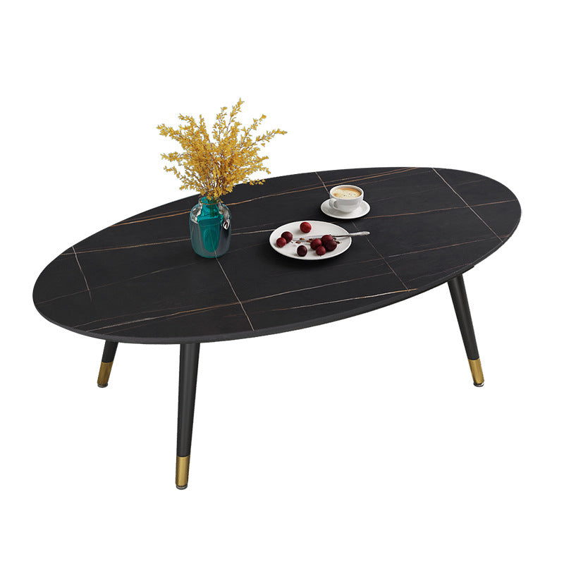 18.8" Tall Modern Ironcraft 4 Legs Black/white Slate Top Coffee Table Black Oval Clearhalo 'Coffee & Accent Tables' 'Coffee Tables' 'coffee_tables' 'furn' 'furn_coffee_tables' 'Furniture' 'furniture_coffee_tables' 'Living Room Furniture' 5072937