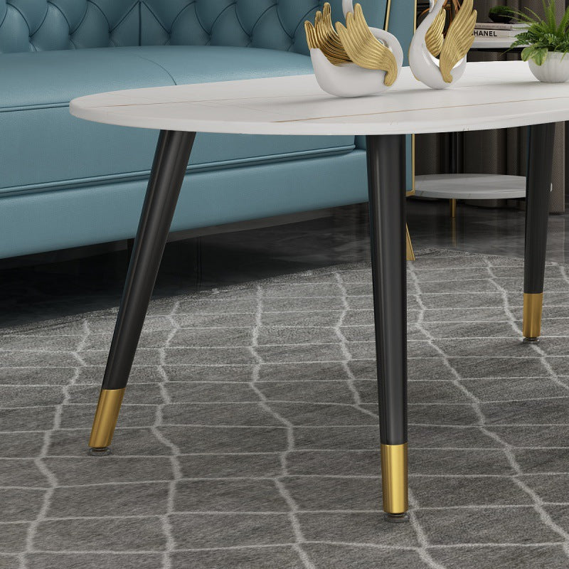 18.8" Tall Modern Ironcraft 4 Legs Black/white Slate Top Coffee Table Clearhalo 'Coffee & Accent Tables' 'Coffee Tables' 'coffee_tables' 'furn' 'furn_coffee_tables' 'Furniture' 'furniture_coffee_tables' 'Living Room Furniture' 5072938
