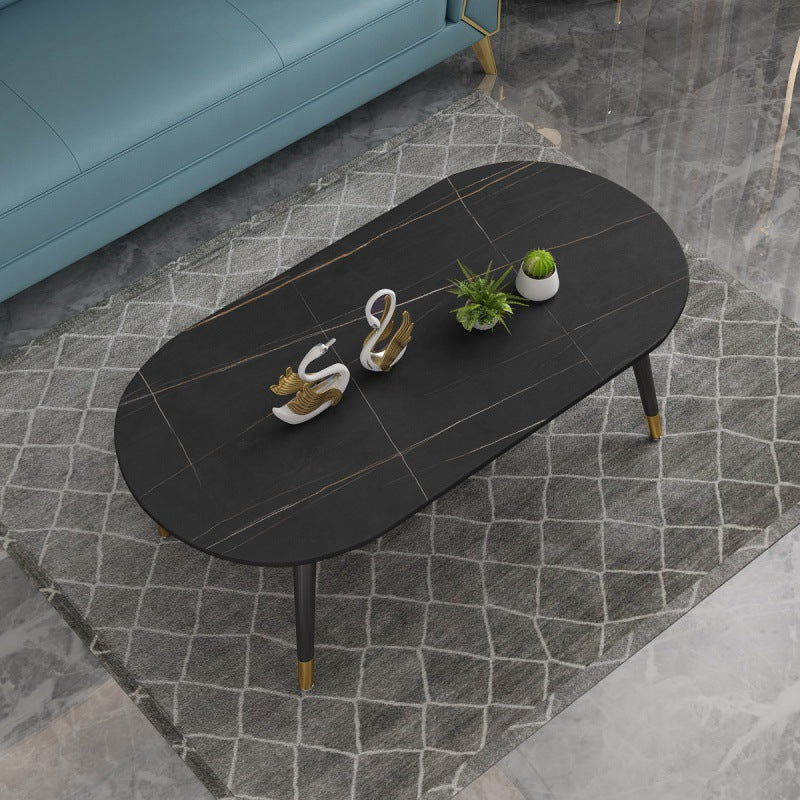 18.8" Tall Modern Ironcraft 4 Legs Black/white Slate Top Coffee Table Black Waist Round Clearhalo 'Coffee & Accent Tables' 'Coffee Tables' 'coffee_tables' 'furn' 'furn_coffee_tables' 'Furniture' 'furniture_coffee_tables' 'Living Room Furniture' 5072945