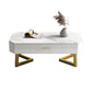 17.7" Tall Modern Metal Sled Base Slate Rectangular Top Coffee Table with Drawers Gold Floralwhite Clearhalo 'Coffee & Accent Tables' 'Coffee Tables' 'coffee_tables' 'furn' 'furn_coffee_tables' 'Furniture' 'furniture_coffee_tables' 'Living Room Furniture' 5072960