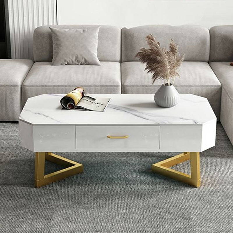 17.7" Tall Modern Metal Sled Base Slate Rectangular Top Coffee Table with Drawers Clearhalo 'Coffee & Accent Tables' 'Coffee Tables' 'coffee_tables' 'furn' 'furn_coffee_tables' 'Furniture' 'furniture_coffee_tables' 'Living Room Furniture' 5072966