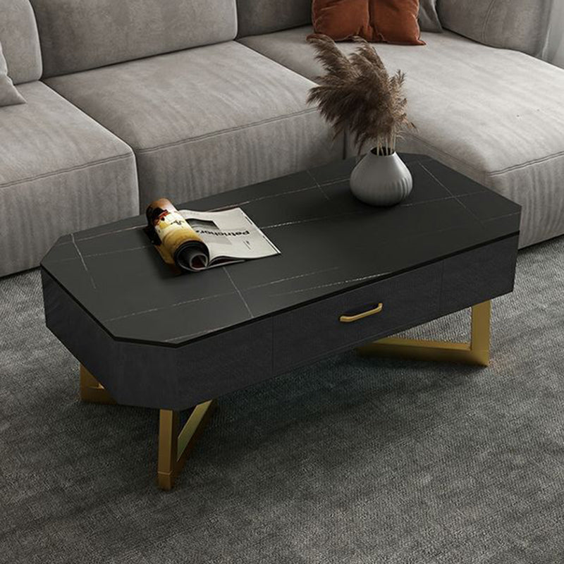 17.7" Tall Modern Metal Sled Base Slate Rectangular Top Coffee Table with Drawers Clearhalo 'Coffee & Accent Tables' 'Coffee Tables' 'coffee_tables' 'furn' 'furn_coffee_tables' 'Furniture' 'furniture_coffee_tables' 'Living Room Furniture' 5072967