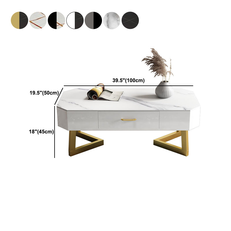 17.7" Tall Modern Metal Sled Base Slate Rectangular Top Coffee Table with Drawers Clearhalo 'Coffee & Accent Tables' 'Coffee Tables' 'coffee_tables' 'furn' 'furn_coffee_tables' 'Furniture' 'furniture_coffee_tables' 'Living Room Furniture' 5072971