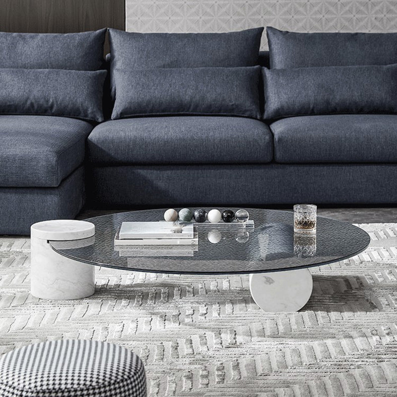 9.8"H Modern Marble Abstract Base Glass Round Coffee Table for Living Room Clearhalo 'Coffee & Accent Tables' 'Coffee Tables' 'coffee_tables' 'furn' 'furn_coffee_tables' 'Furniture' 'furniture_coffee_tables' 'Living Room Furniture' 5072983