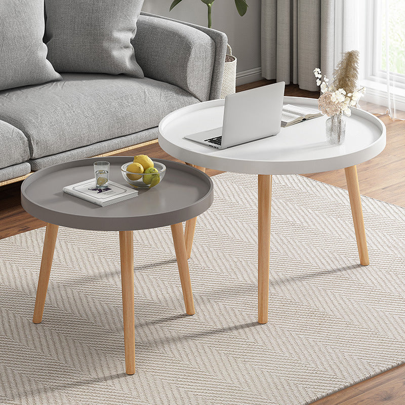 19.6"H Modern 3 Legs Wood Base Plastic Round Tray Top Coffee Table Clearhalo 'Coffee & Accent Tables' 'Coffee Tables' 'coffee_tables' 'furn' 'furn_coffee_tables' 'Furniture' 'furniture_coffee_tables' 'Living Room Furniture' 5072991