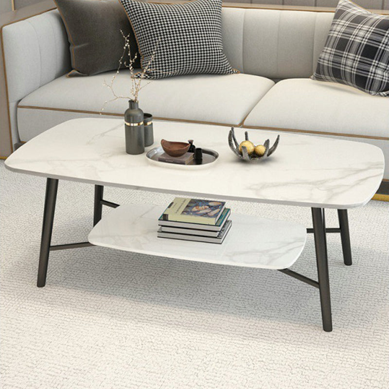 17.7"H Modern Ironcraft Cross Legs Slate Rectangular Table Top Coffee Table with Shelf Clearhalo 'Coffee & Accent Tables' 'Coffee Tables' 'coffee_tables' 'furn' 'furn_coffee_tables' 'Furniture' 'furniture_coffee_tables' 'Living Room Furniture' 5073005