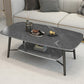 17.7"H Modern Ironcraft Cross Legs Slate Rectangular Table Top Coffee Table with Shelf Clearhalo 'Coffee & Accent Tables' 'Coffee Tables' 'coffee_tables' 'furn' 'furn_coffee_tables' 'Furniture' 'furniture_coffee_tables' 'Living Room Furniture' 5073009