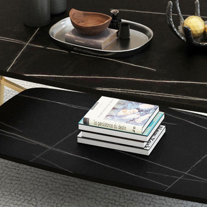 17.7"H Modern Ironcraft Cross Legs Slate Rectangular Table Top Coffee Table with Shelf Clearhalo 'Coffee & Accent Tables' 'Coffee Tables' 'coffee_tables' 'furn' 'furn_coffee_tables' 'Furniture' 'furniture_coffee_tables' 'Living Room Furniture' 5073016