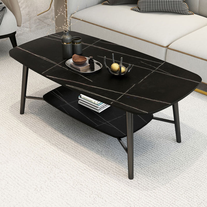 17.7"H Modern Ironcraft Cross Legs Slate Rectangular Table Top Coffee Table with Shelf Clearhalo 'Coffee & Accent Tables' 'Coffee Tables' 'coffee_tables' 'furn' 'furn_coffee_tables' 'Furniture' 'furniture_coffee_tables' 'Living Room Furniture' 5073022