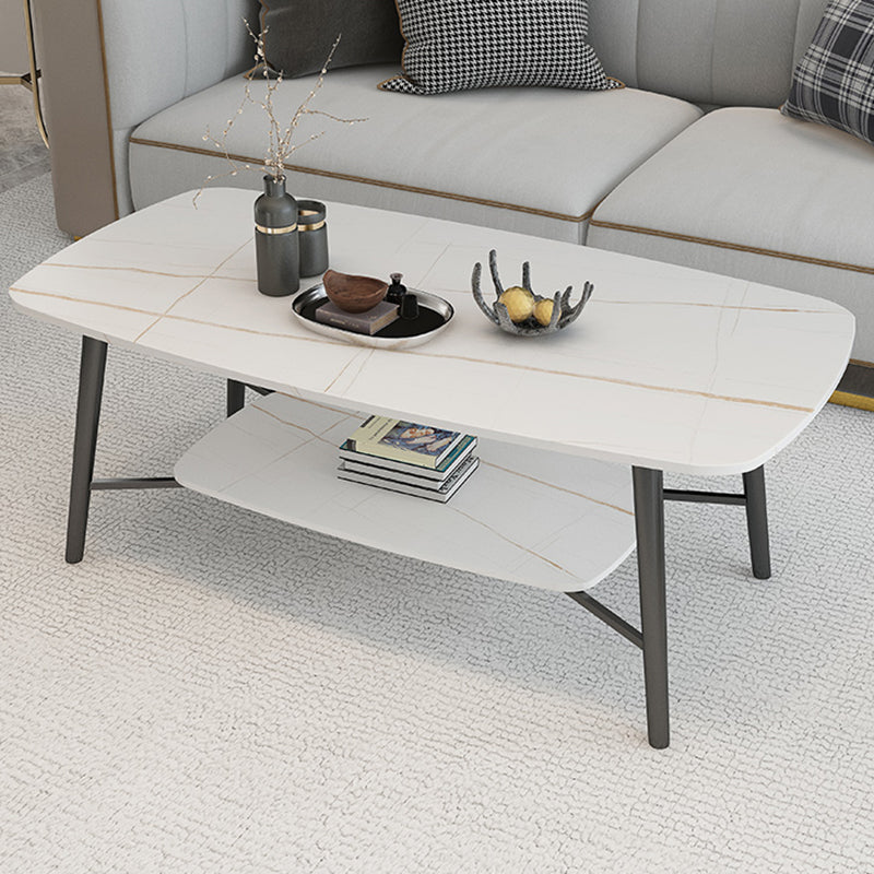 17.7"H Modern Ironcraft Cross Legs Slate Rectangular Table Top Coffee Table with Shelf Clearhalo 'Coffee & Accent Tables' 'Coffee Tables' 'coffee_tables' 'furn' 'furn_coffee_tables' 'Furniture' 'furniture_coffee_tables' 'Living Room Furniture' 5073023