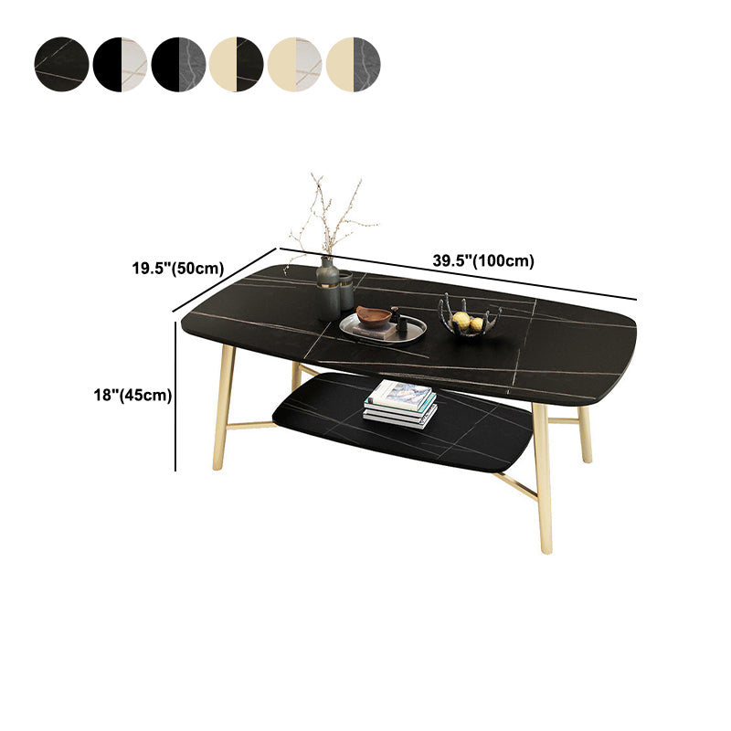 17.7"H Modern Ironcraft Cross Legs Slate Rectangular Table Top Coffee Table with Shelf Clearhalo 'Coffee & Accent Tables' 'Coffee Tables' 'coffee_tables' 'furn' 'furn_coffee_tables' 'Furniture' 'furniture_coffee_tables' 'Living Room Furniture' 5073025