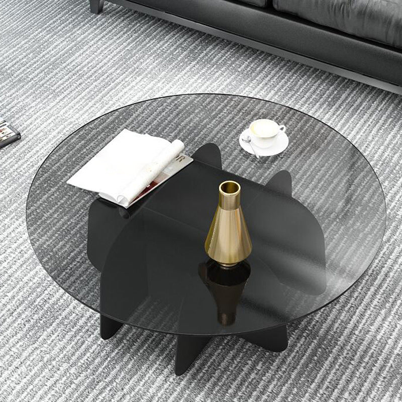 13.7"H Modern Metal Abstract Glass/slate Round Top Coffee Table Clearhalo 'Coffee & Accent Tables' 'Coffee Tables' 'coffee_tables' 'furn' 'furn_coffee_tables' 'Furniture' 'furniture_coffee_tables' 'Living Room Furniture' 5073031