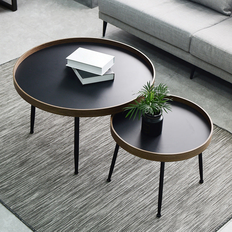 15.7"H Modern 4 Legs Metal Round Brown/Black Wood Top Coffee Table/Nesting Tables Clearhalo 'Coffee & Accent Tables' 'Coffee Tables' 'coffee_tables' 'Furniture' 'furniture_coffee_tables' 'Living Room Furniture' 5073047