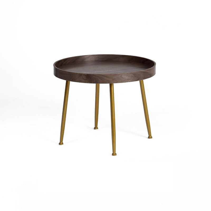 15.7"H Modern 4 Legs Metal Round Brown/Black Wood Top Coffee Table/Nesting Tables Clearhalo 'Coffee & Accent Tables' 'Coffee Tables' 'coffee_tables' 'Furniture' 'furniture_coffee_tables' 'Living Room Furniture' 5073056