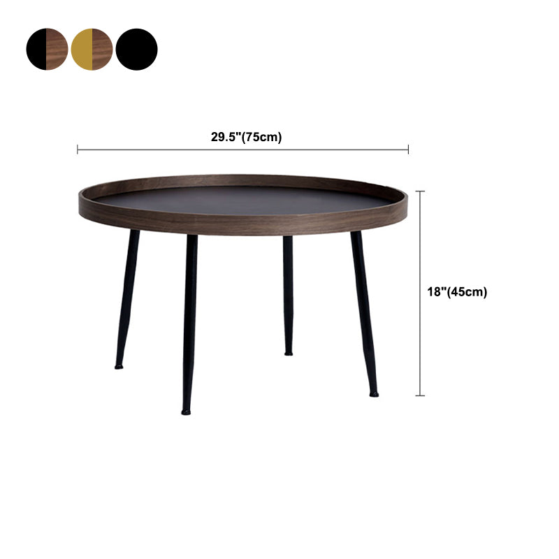 15.7"H Modern 4 Legs Metal Round Brown/Black Wood Top Coffee Table/Nesting Tables Clearhalo 'Coffee & Accent Tables' 'Coffee Tables' 'coffee_tables' 'Furniture' 'furniture_coffee_tables' 'Living Room Furniture' 5073062