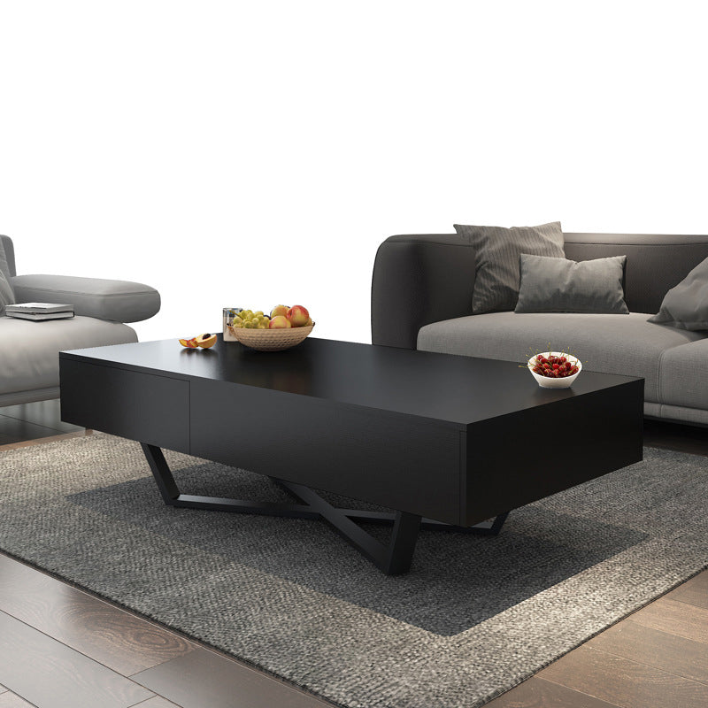 15.7"H Modern Metal Cross Leg Wood Rectangular Table Top Coffee Table Black Clearhalo 'Coffee & Accent Tables' 'Coffee Tables' 'coffee_tables' 'furn' 'furn_coffee_tables' 'Furniture' 'furniture_coffee_tables' 'Living Room Furniture' 5073068