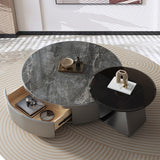 Drum Base Design Cocktail Table Rock Plate/tempered Glass Desktop Coffee Table Clearhalo 'Coffee & Accent Tables' 'Coffee Tables' 'coffee_tables' 'furn' 'furn_coffee_tables' 'Furniture' 'furniture_coffee_tables' 'Living Room Furniture' 5073096