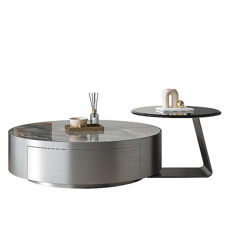 Drum Base Design Cocktail Table Rock Plate/tempered Glass Desktop Coffee Table Clearhalo 'Coffee & Accent Tables' 'Coffee Tables' 'coffee_tables' 'furn' 'furn_coffee_tables' 'Furniture' 'furniture_coffee_tables' 'Living Room Furniture' 5073100