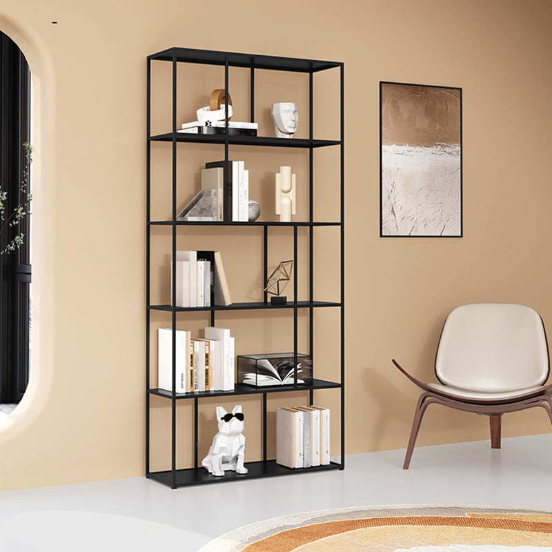 76.77"H Bookshelf Contemporary Style Open Back Black Bookcase for Home Office Clearhalo 'Bookcases' 'furn' 'furn_bookcases' 'Furniture' 'furniture_bookcases' 'Office Furniture' 5073916