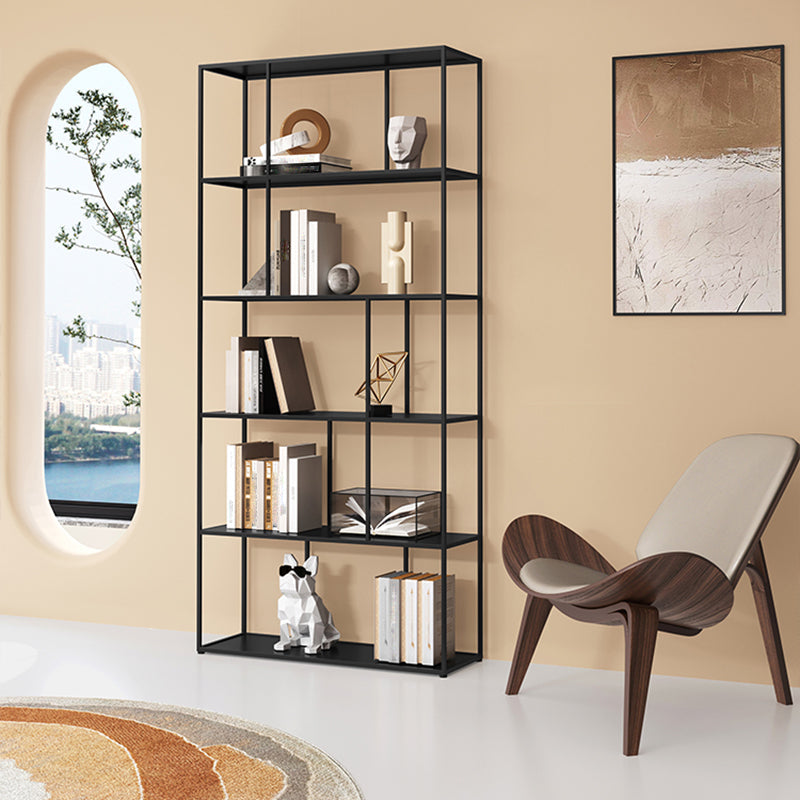 76.77"H Bookshelf Contemporary Style Open Back Black Bookcase for Home Office Clearhalo 'Bookcases' 'furn' 'furn_bookcases' 'Furniture' 'furniture_bookcases' 'Office Furniture' 5073919