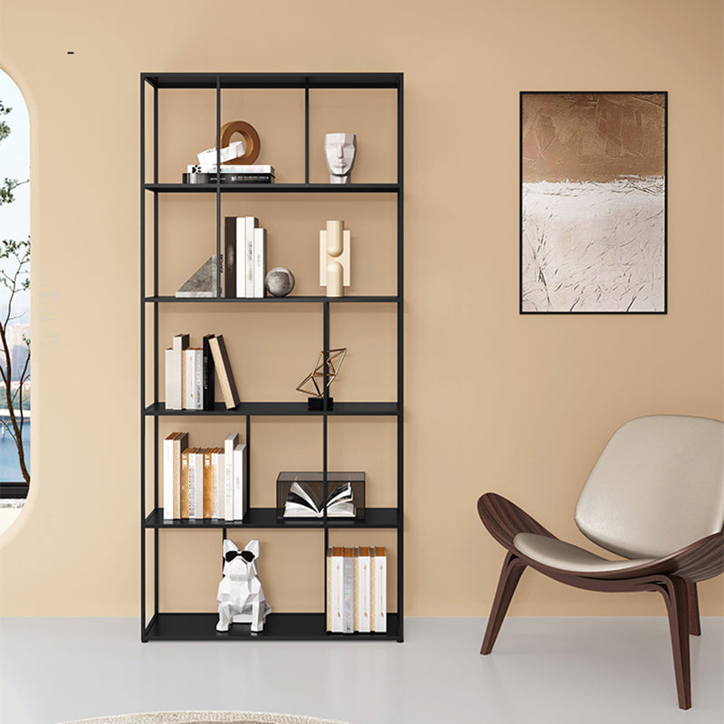 76.77"H Bookshelf Contemporary Style Open Back Black Bookcase for Home Office Clearhalo 'Bookcases' 'furn' 'furn_bookcases' 'Furniture' 'furniture_bookcases' 'Office Furniture' 5073920