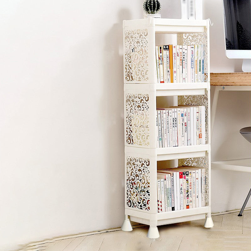 Contemporary Style Bookshelf Plastic Open Back Bookcase for Home Office 14.2"L x 9.4"W x 38.2"H White Clearhalo 'Bookcases' 'furn' 'furn_bookcases' 'Furniture' 'furniture_bookcases' 'Office Furniture' 5074096