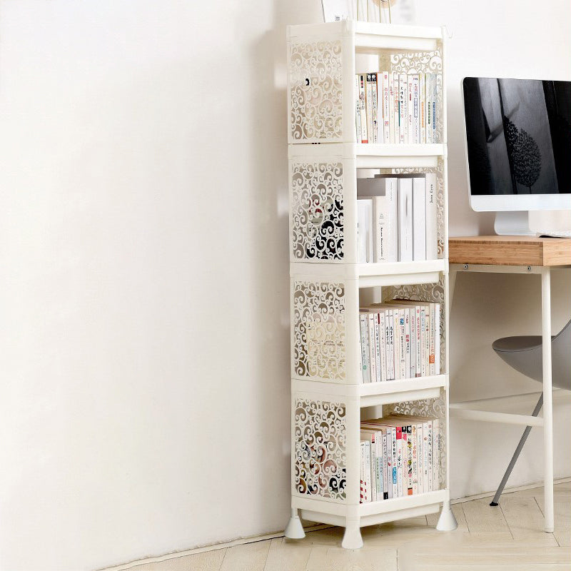 Contemporary Style Bookshelf Plastic Open Back Bookcase for Home Office 14.2"L x 9.4"W x 50"H White Clearhalo 'Bookcases' 'furn' 'furn_bookcases' 'Furniture' 'furniture_bookcases' 'Office Furniture' 5074098