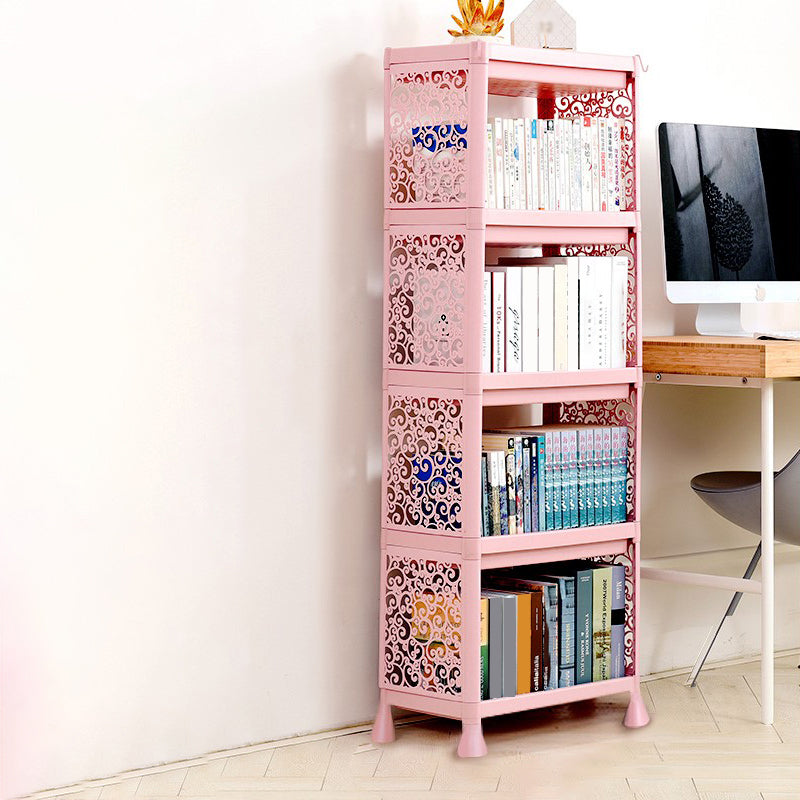 Contemporary Style Bookshelf Plastic Open Back Bookcase for Home Office 18.1"L x 9.8"W x 50"H Pink Clearhalo 'Bookcases' 'furn' 'furn_bookcases' 'Furniture' 'furniture_bookcases' 'Office Furniture' 5074105