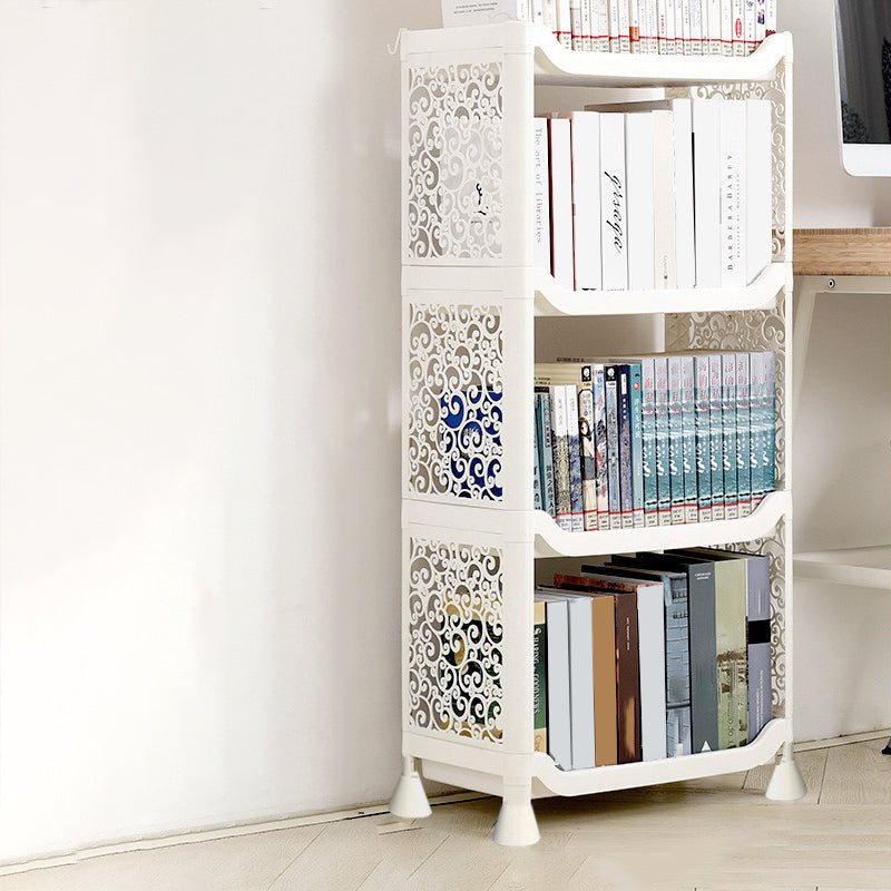 Contemporary Style Bookshelf Plastic Open Back Bookcase for Home Office 18.1"L x 9.8"W x 38.2"H White Clearhalo 'Bookcases' 'furn' 'furn_bookcases' 'Furniture' 'furniture_bookcases' 'Office Furniture' 5074108