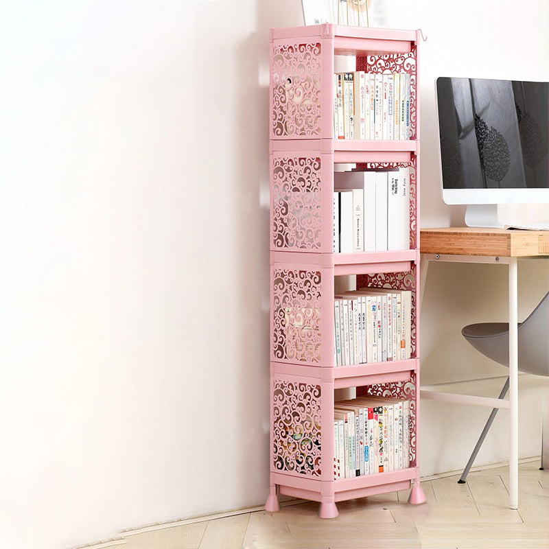 Contemporary Style Bookshelf Plastic Open Back Bookcase for Home Office 14.2"L x 9.4"W x 50"H Pink Clearhalo 'Bookcases' 'furn' 'furn_bookcases' 'Furniture' 'furniture_bookcases' 'Office Furniture' 5074115