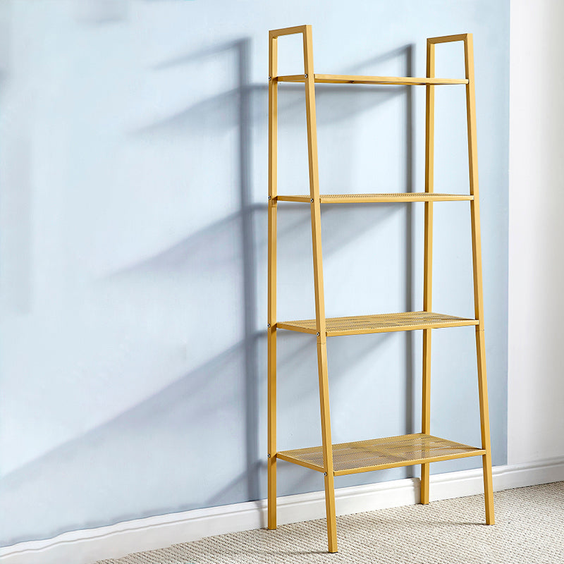 Modern Metal Ladder Bookshelf Vertical Open Bookshelf for Living Room 23.6"L x 13.8"W x 58.3"H Yellow Clearhalo 'Bookcases' 'furn' 'furn_bookcases' 'Furniture' 'furniture_bookcases' 'Office Furniture' 5074139