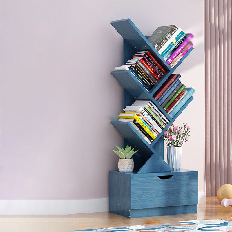 Scandinavian Style Shelf Bookcase Closed Back Bookcase for Office and Home 13.5"L x 7.9"W x 37.9"H Blue Drawers Clearhalo 'Bookcases' 'furn' 'furn_bookcases' 'Furniture' 'furniture_bookcases' 'Office Furniture' 5074151