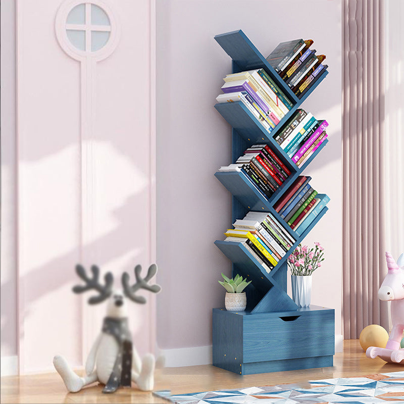 Scandinavian Style Shelf Bookcase Closed Back Bookcase for Office and Home 13.5"L x 7.9"W x 48.1"H Blue Drawers Clearhalo 'Bookcases' 'furn' 'furn_bookcases' 'Furniture' 'furniture_bookcases' 'Office Furniture' 5074152