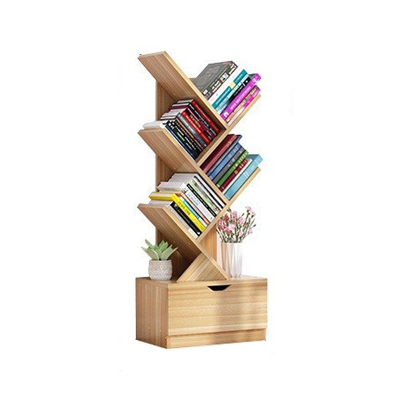 Scandinavian Style Shelf Bookcase Closed Back Bookcase for Office and Home 13.5"L x 7.9"W x 37.9"H Natural Drawers Clearhalo 'Bookcases' 'furn' 'furn_bookcases' 'Furniture' 'furniture_bookcases' 'Office Furniture' 5074158