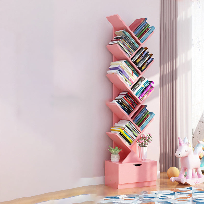Scandinavian Style Shelf Bookcase Closed Back Bookcase for Office and Home 13.5"L x 7.9"W x 58"H Pink Drawers Clearhalo 'Bookcases' 'furn' 'furn_bookcases' 'Furniture' 'furniture_bookcases' 'Office Furniture' 5074161