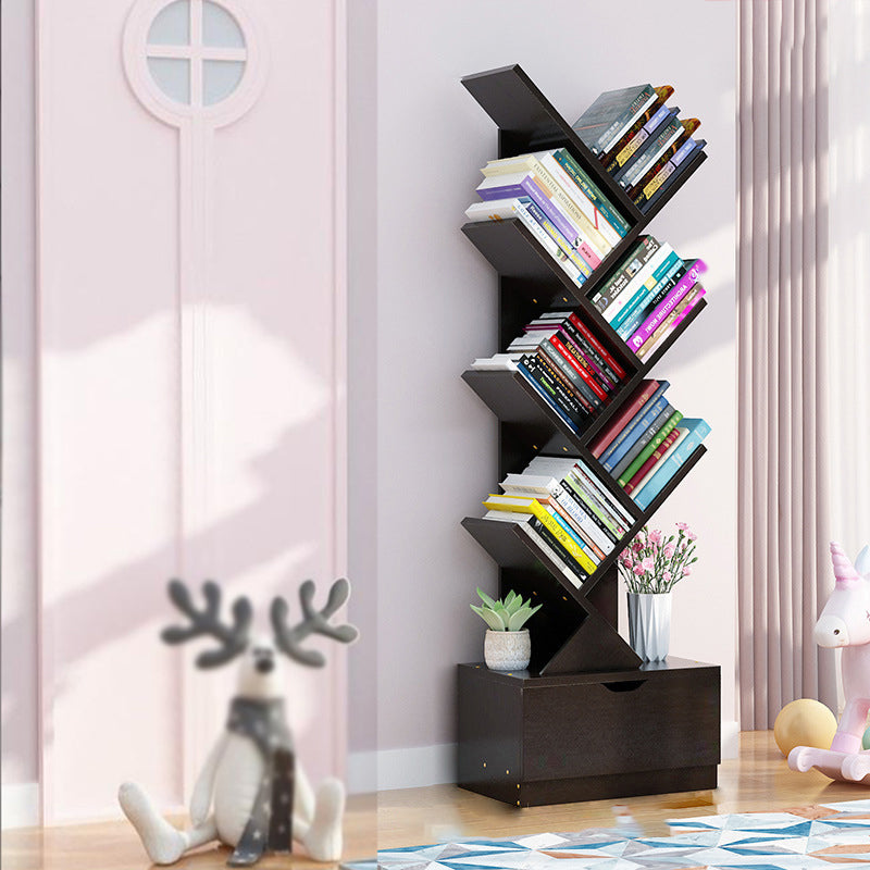 Scandinavian Style Shelf Bookcase Closed Back Bookcase for Office and Home 13.5"L x 7.9"W x 48.1"H Black Drawers Clearhalo 'Bookcases' 'furn' 'furn_bookcases' 'Furniture' 'furniture_bookcases' 'Office Furniture' 5074164