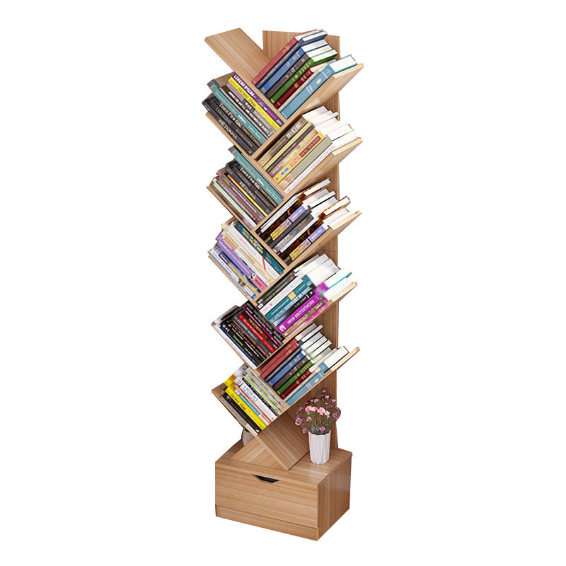 Scandinavian Style Shelf Bookcase Closed Back Bookcase for Office and Home 13.5"L x 7.9"W x 55.1"H Natural Drawers Clearhalo 'Bookcases' 'furn' 'furn_bookcases' 'Furniture' 'furniture_bookcases' 'Office Furniture' 5074165